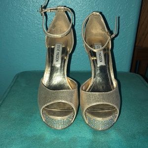 Gold Rhinestone open toe heels